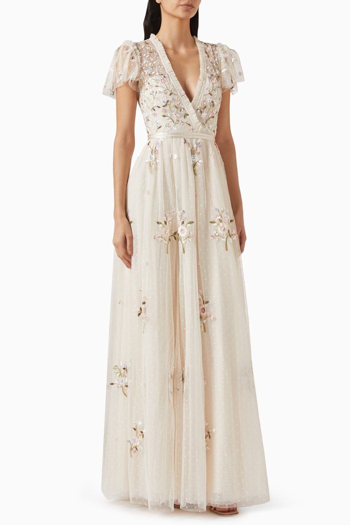 

Petunia Cap Sleeve Gown in Tulle, Neutral