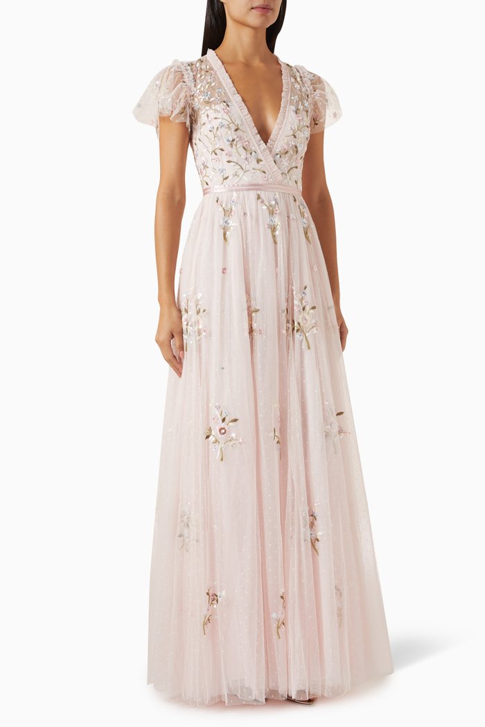 

Petunia Cap Sleeve Gown in Tulle, Pink