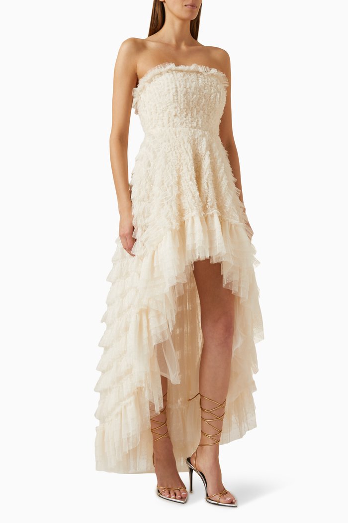 

Mia Strapless High-low Maxi Dress in Tulle, Neutral