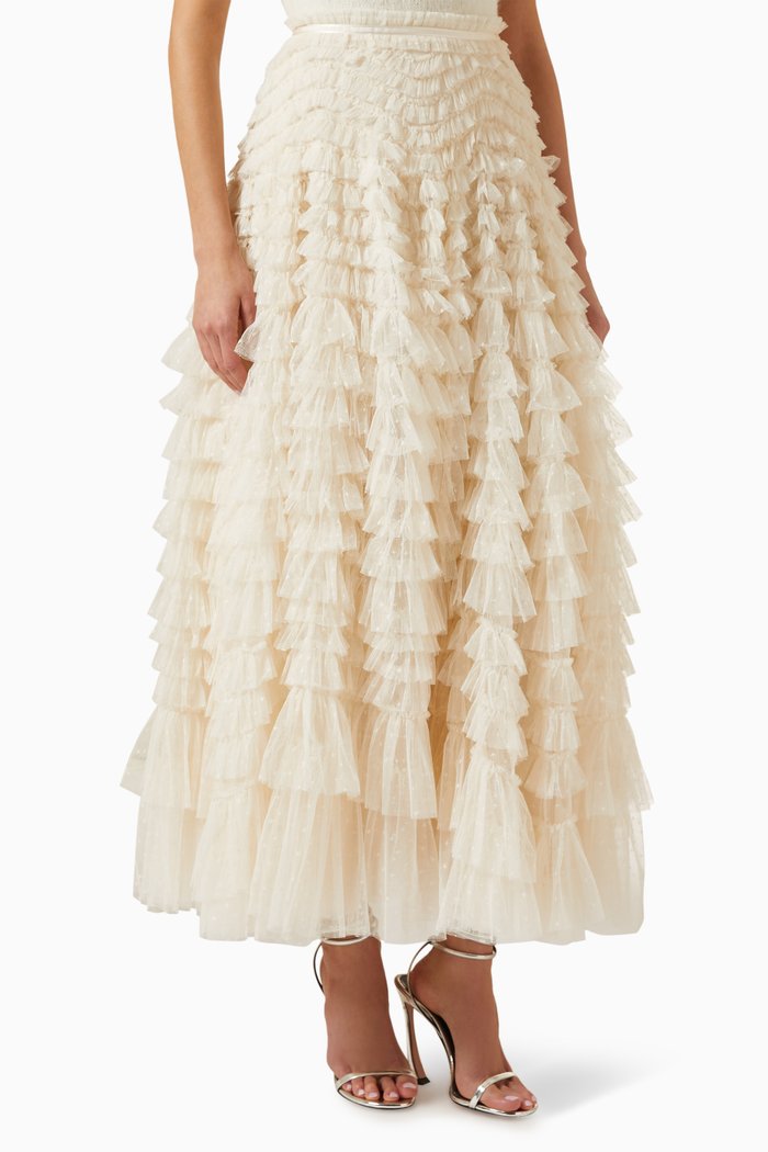 

Hattie Ruffle Ankle Skirt in Recycled Tulle, Neutral