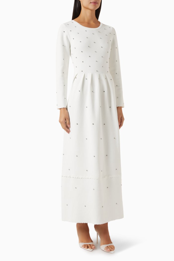 Embellished Knit Gown in Recycled Viscose, Neutral