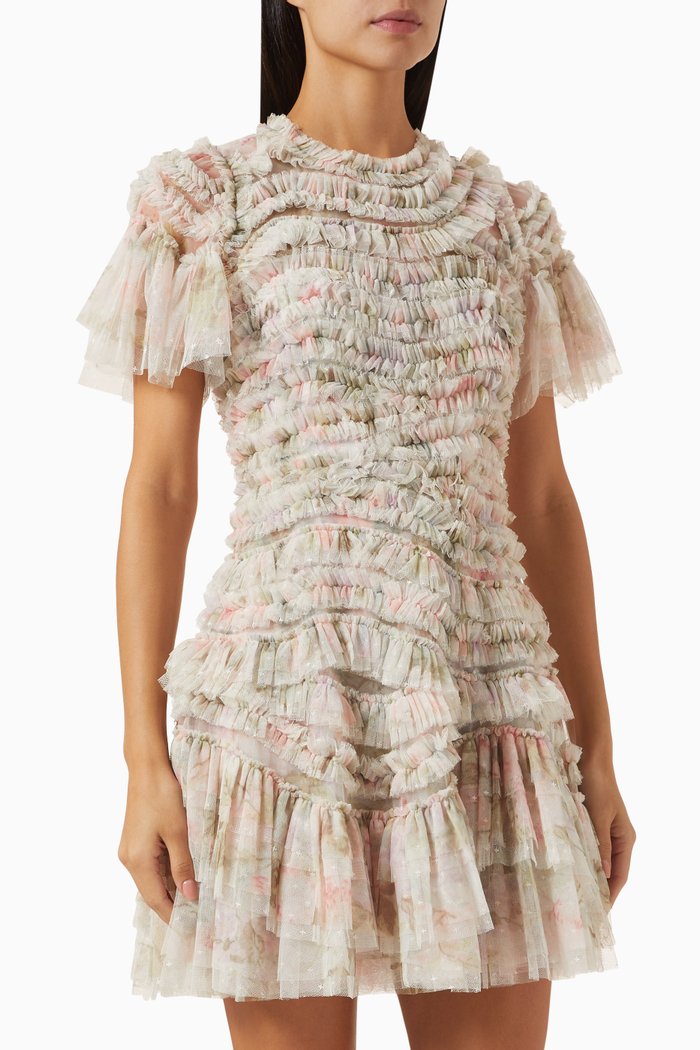 Rose Powder Micro Mini Dress in Tulle, Multicolour