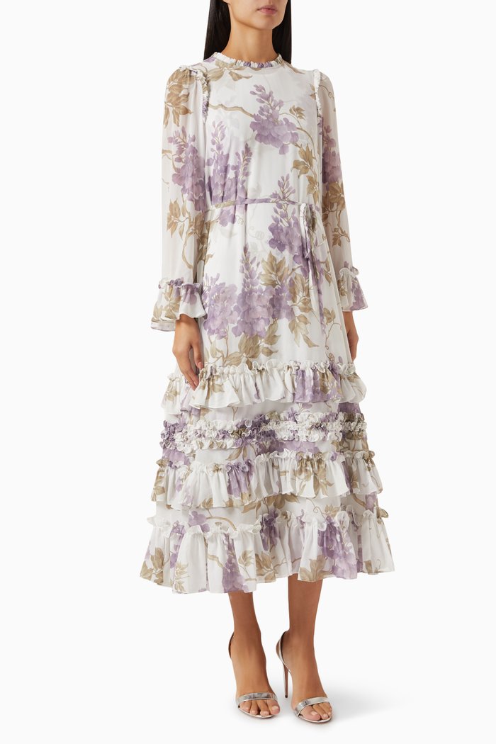 

Wisteria Chiffon Round Neck Ankle Gown in Polyester, Multicolour