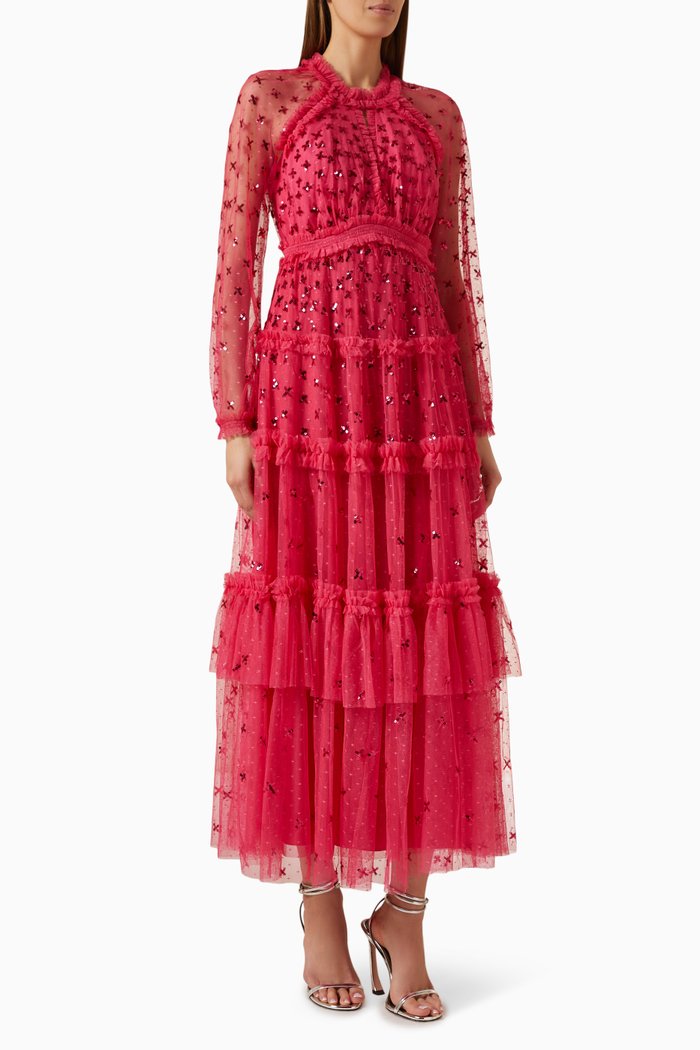 

Sequin Kisses Ankle Gown in Recycled Tulle, Pink
