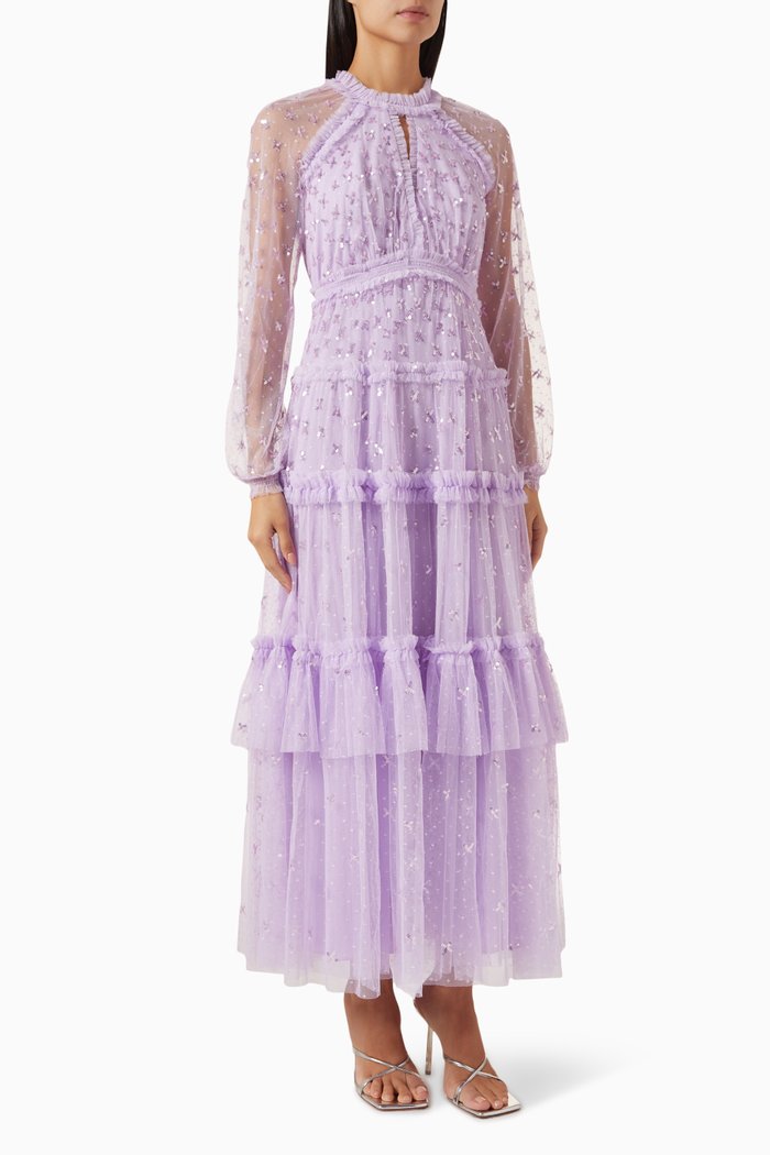 

Sequin Kisses Ankle Gown in Recycled Tulle, Purple
