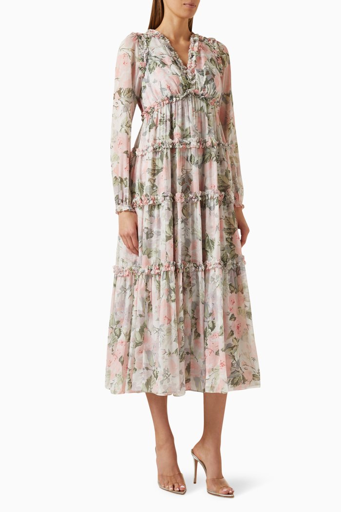 

Rose Powder Chiffon Ankle Gown in Polyester, Multicolour