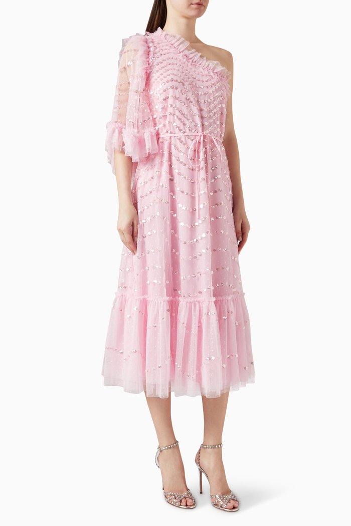 

Shimmer Wave One-shoulder Ballerina Dress, Pink