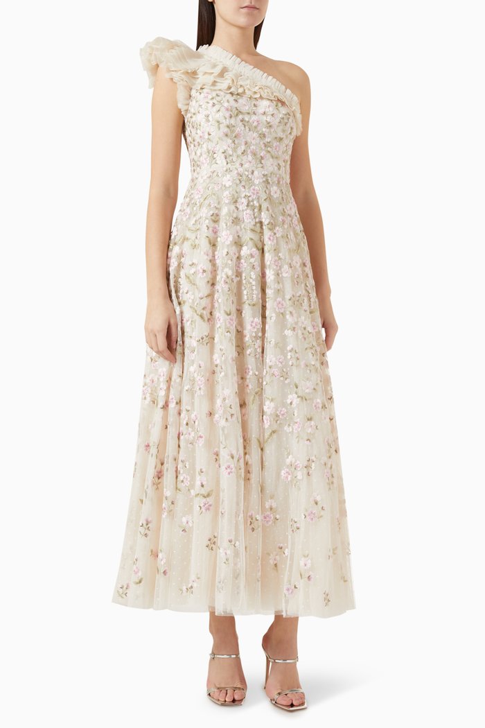 Posy Pirouette One-shoulder Ankle Gown, Pink