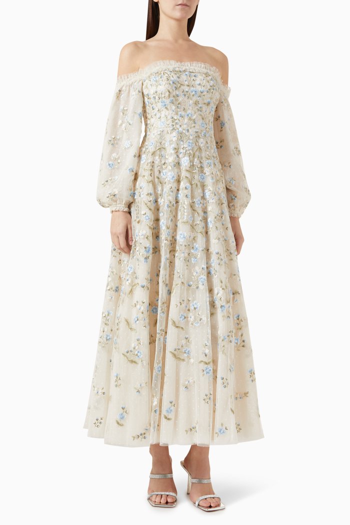 

Posy Pirouette Off-shoulder Gown, Neutral