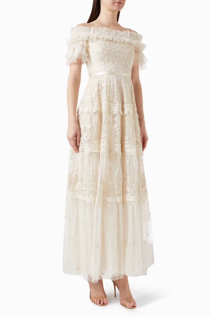 

Midsummer Lace Off-shoulder Gown, Neutral