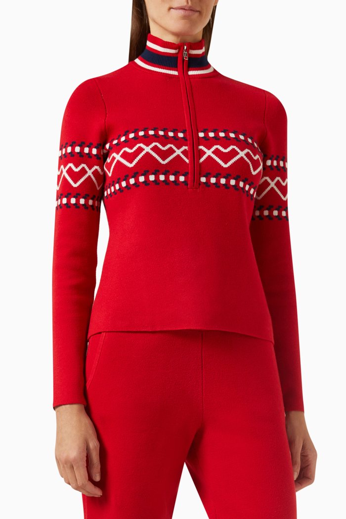 

Monterosa Blanche Zip Sweater in Organic Cotton Knit-blend, Red