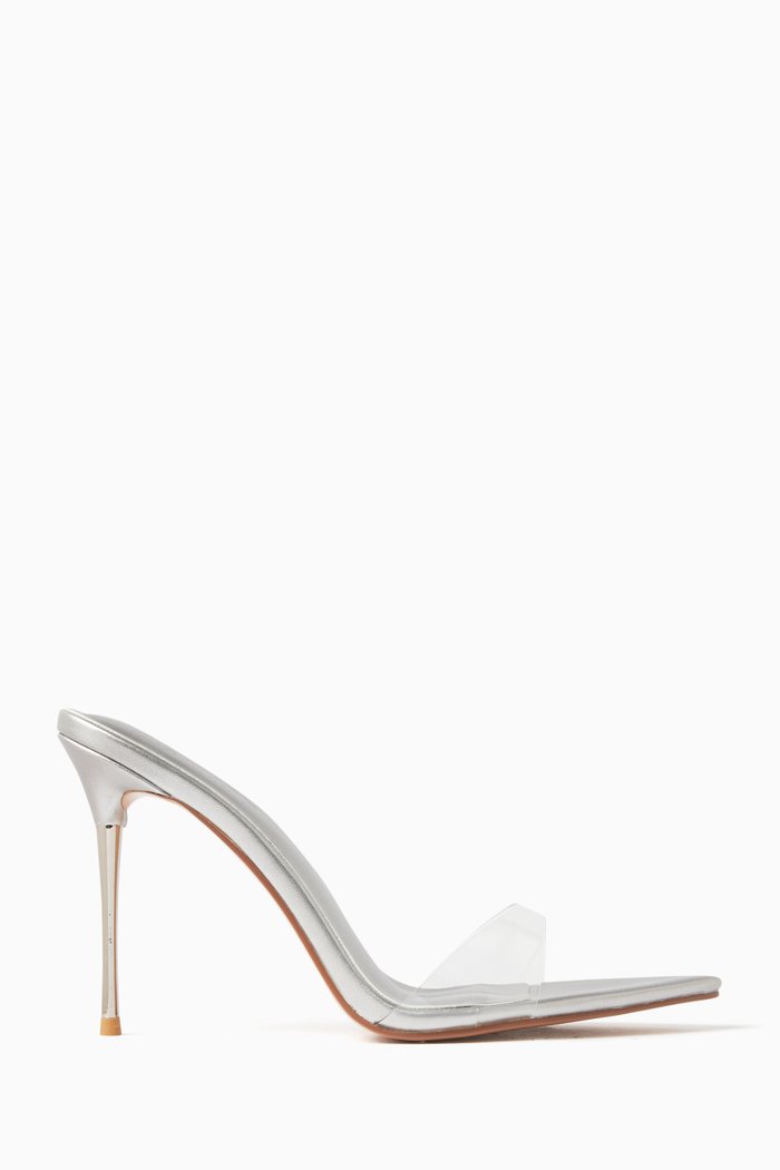 

Azúcar 105 Mule Sandals in PVC & Vegan Metallic Leather, Silver