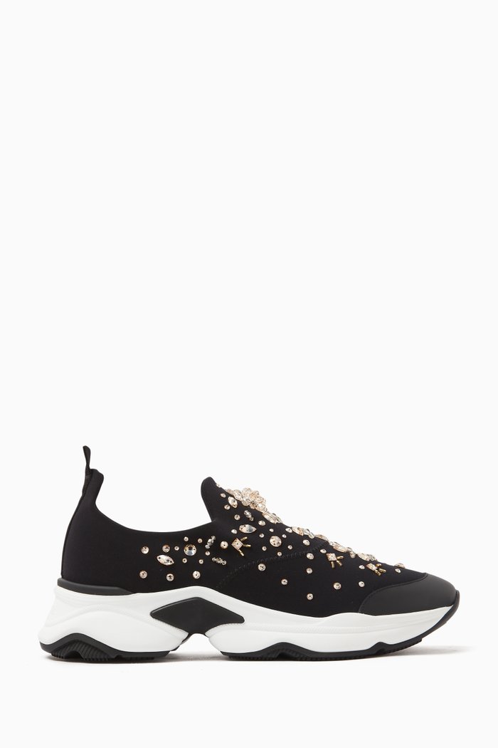 

Embellished Slip-on Sneakers in Neoprene, Black
