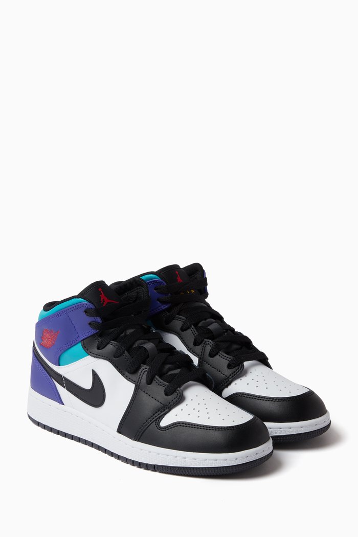 

Kids Air Jordan 1 Mid Sneakers in Leather, Multicolour