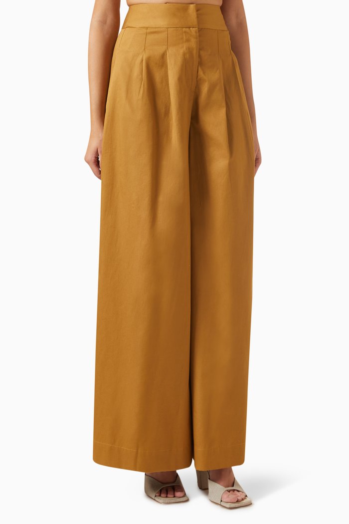 

Logan Wide-leg Pleated Pants in Stretch-poplin, Yellow