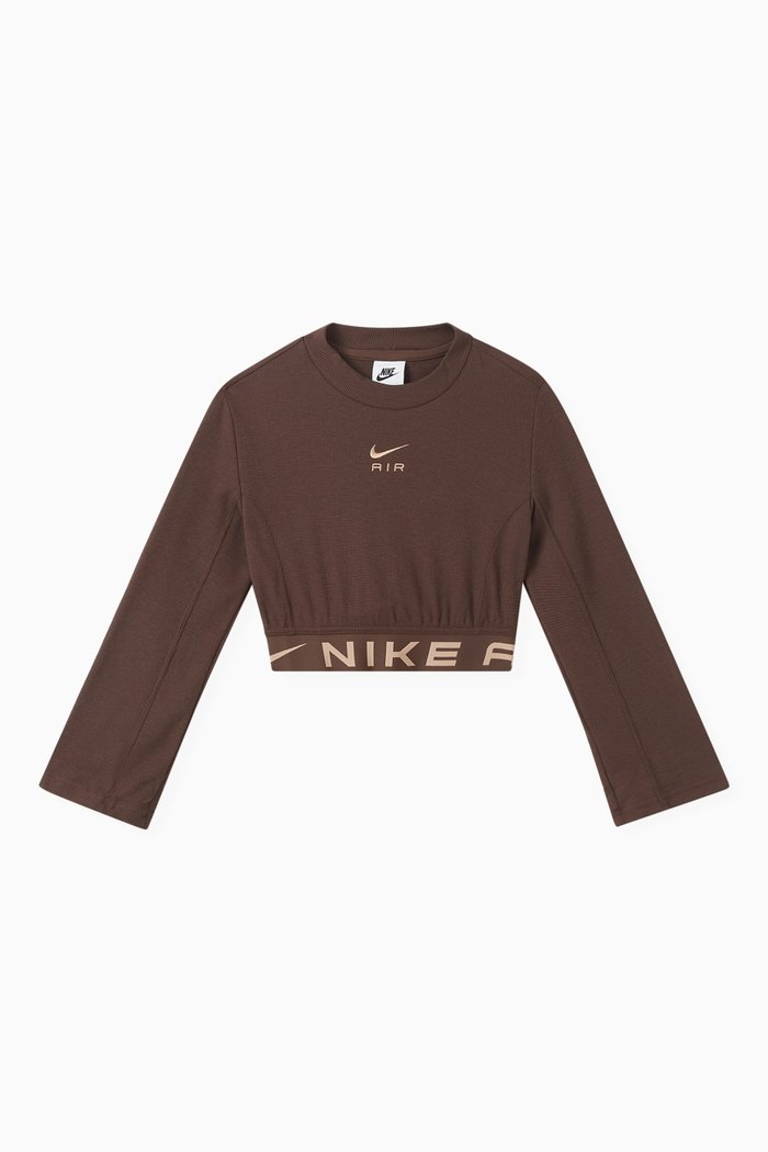 Logo-tape Crop Top in Cotton-blend Knit, Brown