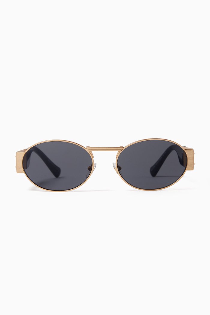 

Medusa Head Round-frame Sunglasses, Gold
