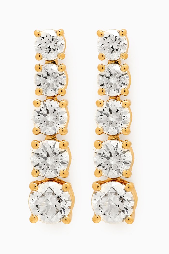 

Round-cut Diamond Drop Earrings in 18kt Yellow Gold, White