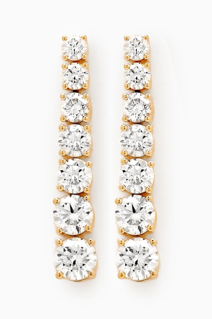 

Round-cut Diamond Drop Earrings in 18kt Yellow Gold, White