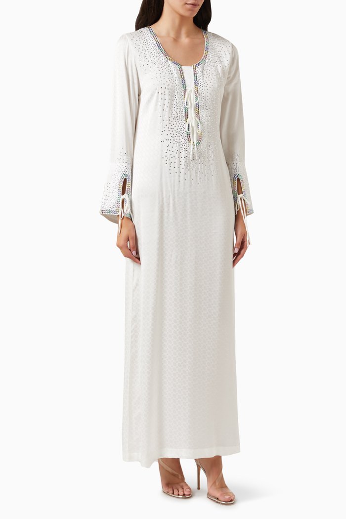 

Crystal-embellished Dress in Jacquard-silk, Neutral