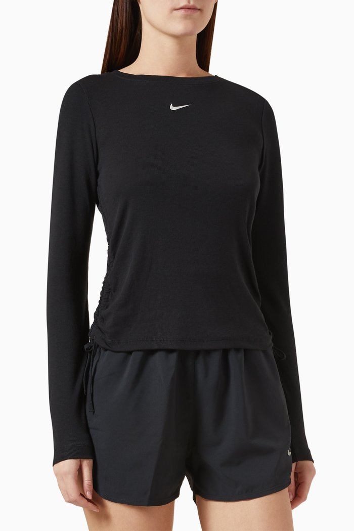 Long-sleeve Top in Ribbed Fabric, Black