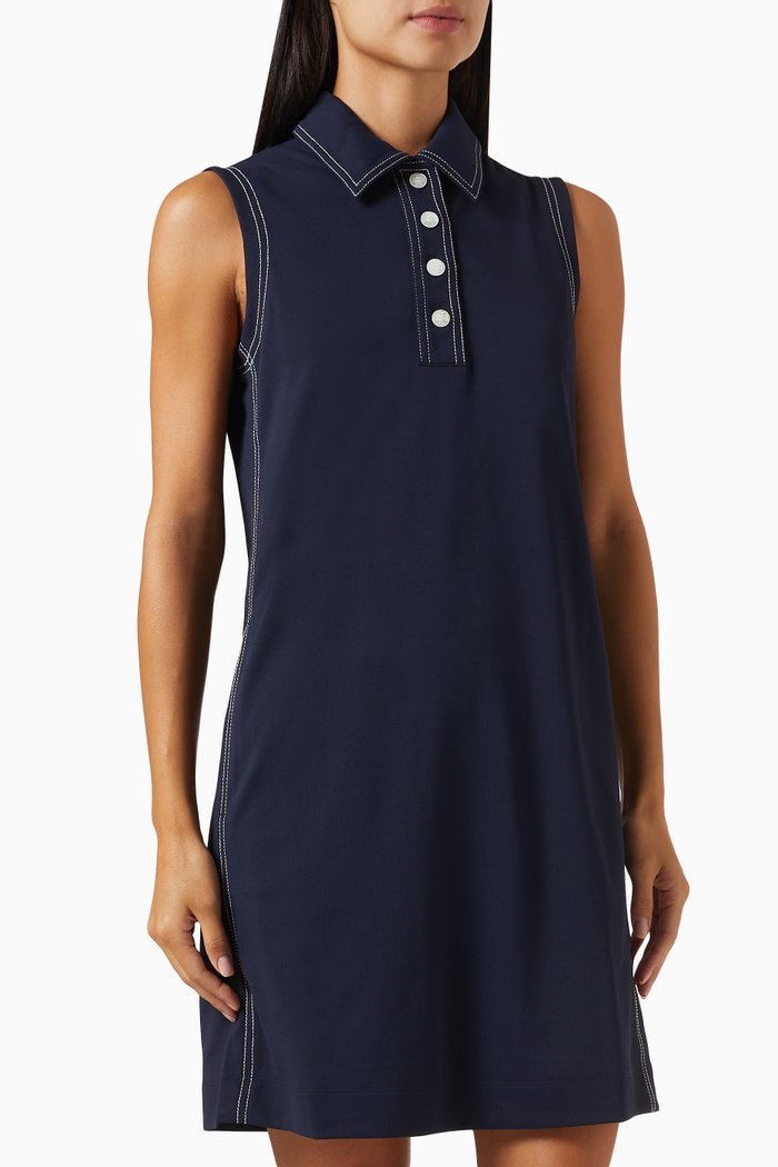 

Contrast-stitch Mini Polo Dress in Tech-piqué, Blue