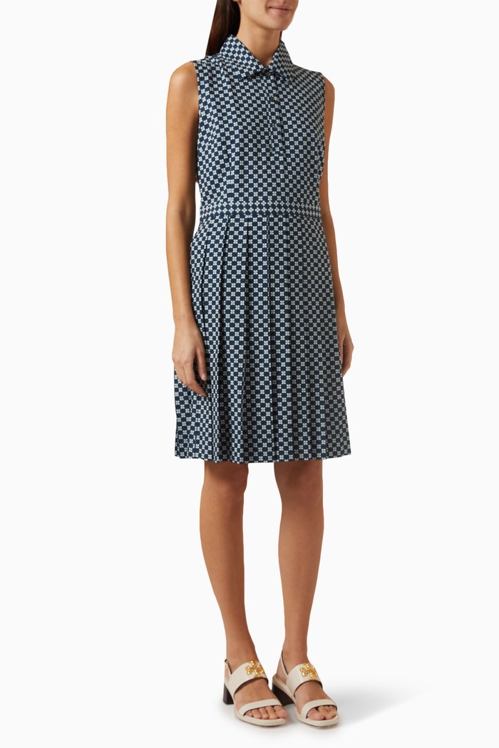 

Printed Perfomance Pleated Dress, Blue
