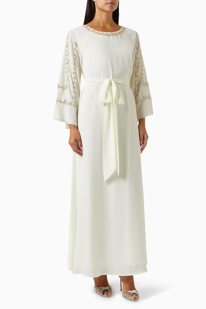 

Hand Embroidered Sequin Jalabiya in Soft Crêpe, Neutral
