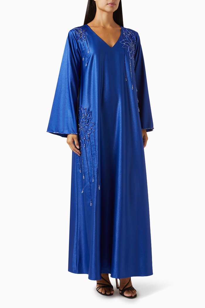 

Hand Embroidered Jalabiya in Soft Crêpe, Blue