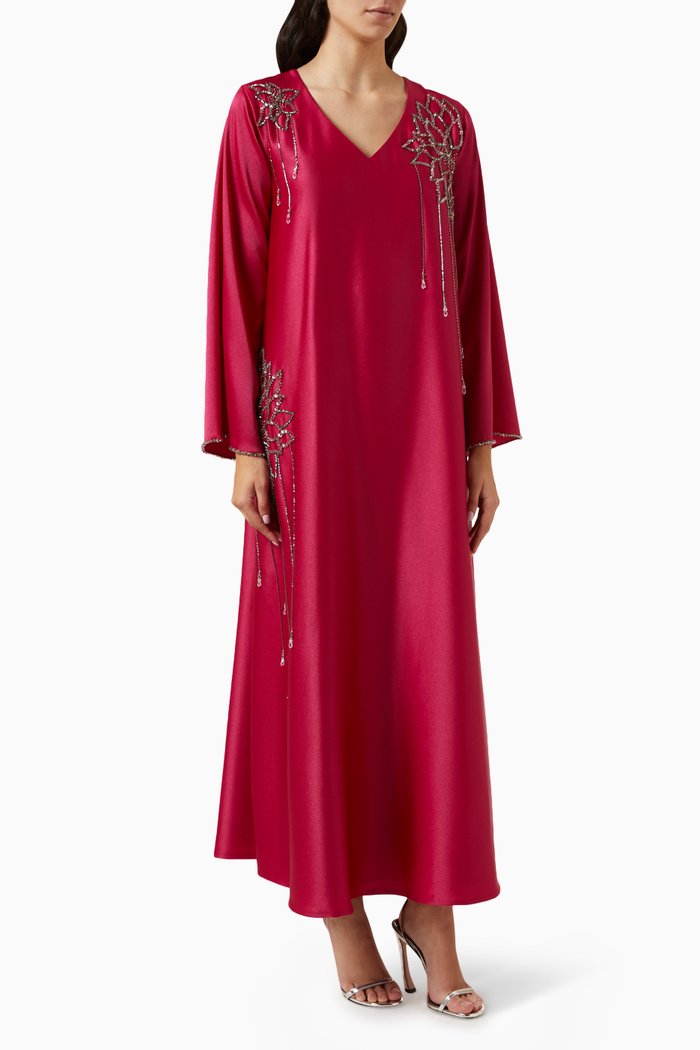 

Hand Embellished Jalabiya in Soft Crêpe, Pink