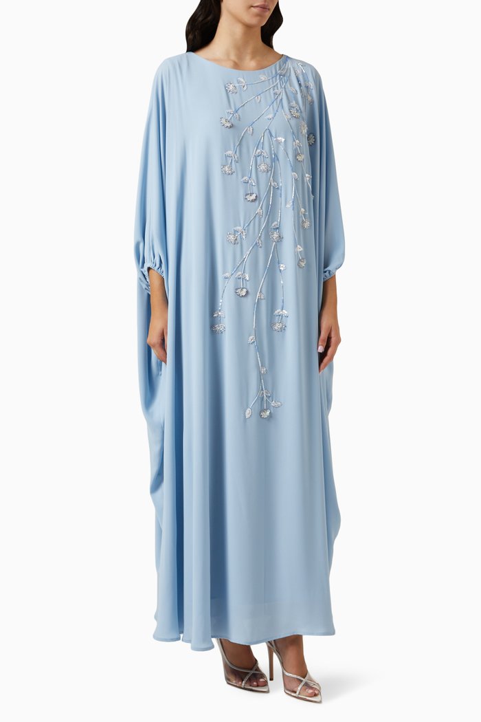 

Sequin Embellished Jalabiya in Soft Crêpe, Blue