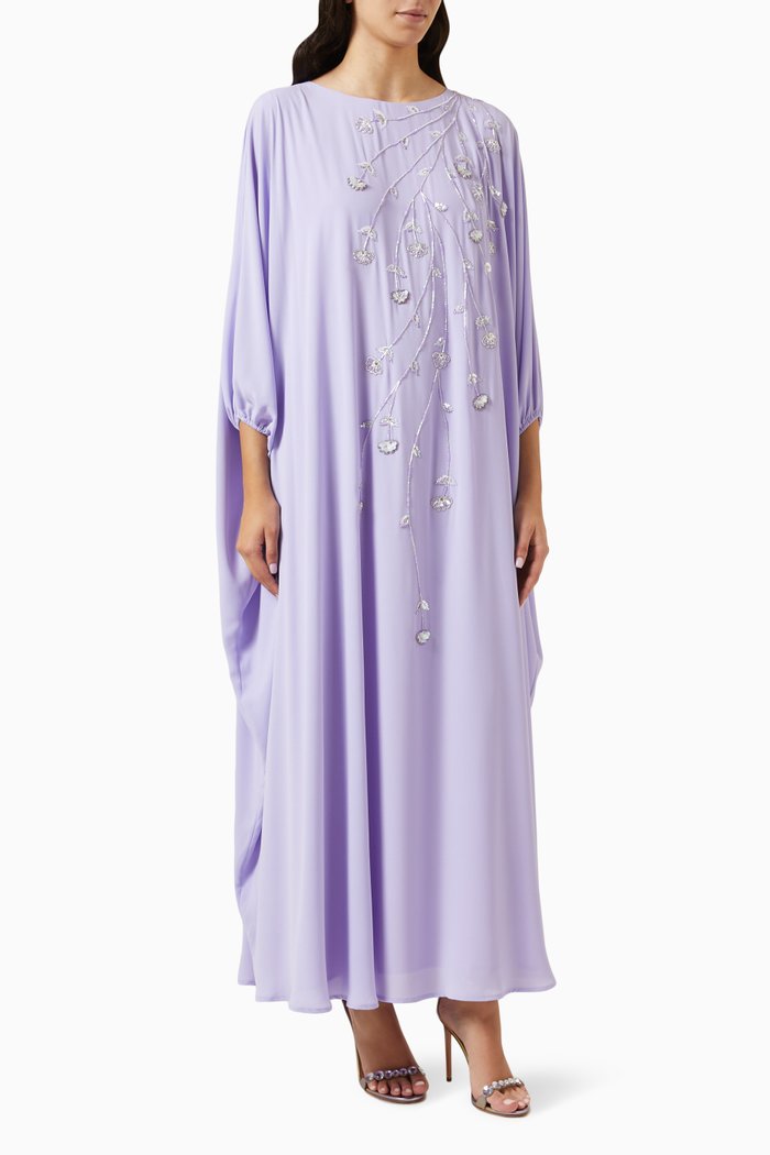 

Sequin Embellished Jalabiya in Soft Crêpe, Purple