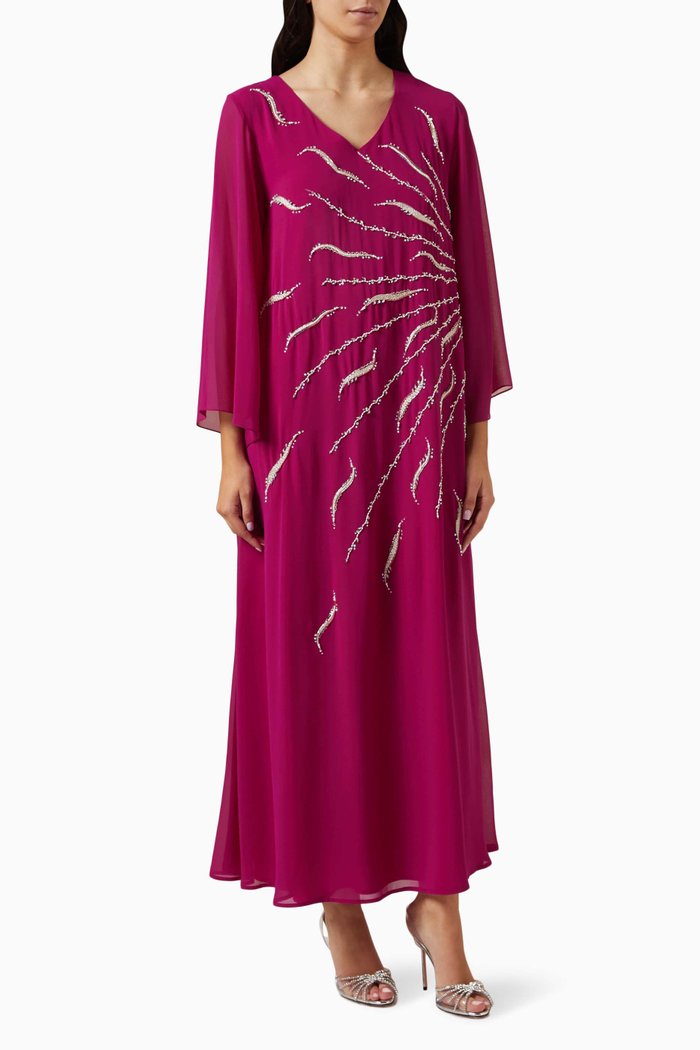 

Sequin Embellished Jalabiya in Chiffon, Pink
