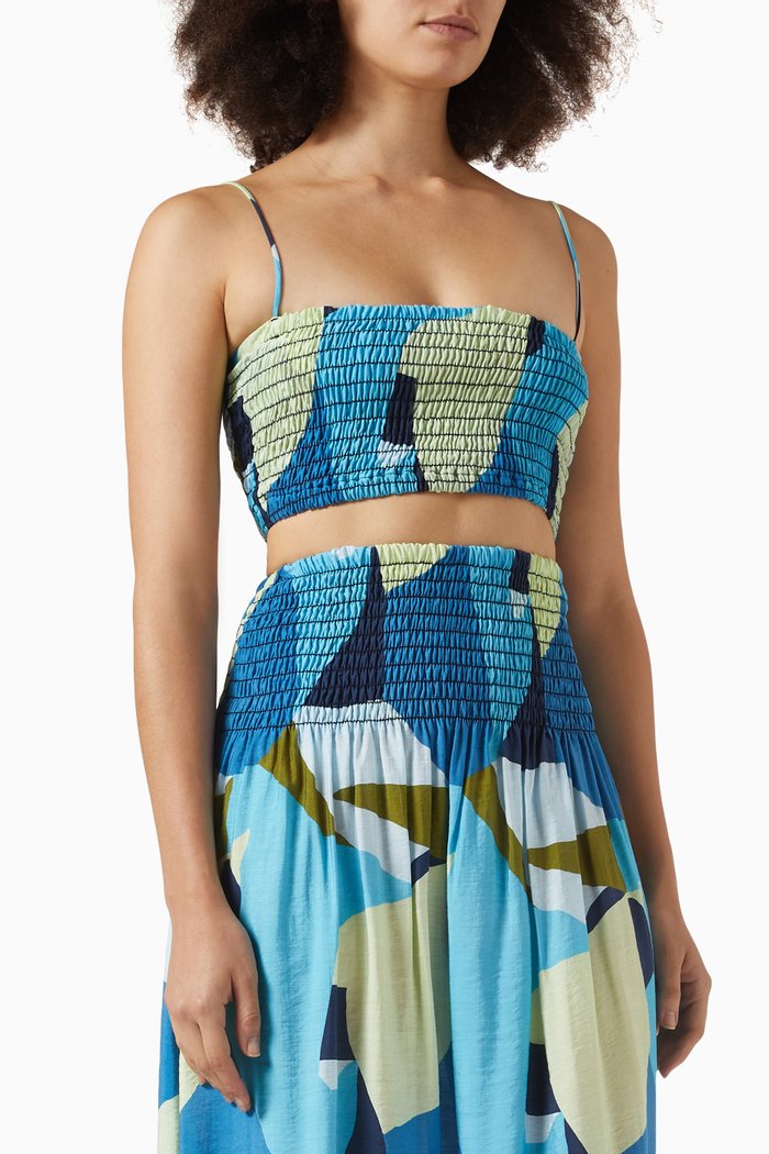 

Jaylin Paradise-print Crop Top in Rayon-nylon, Blue