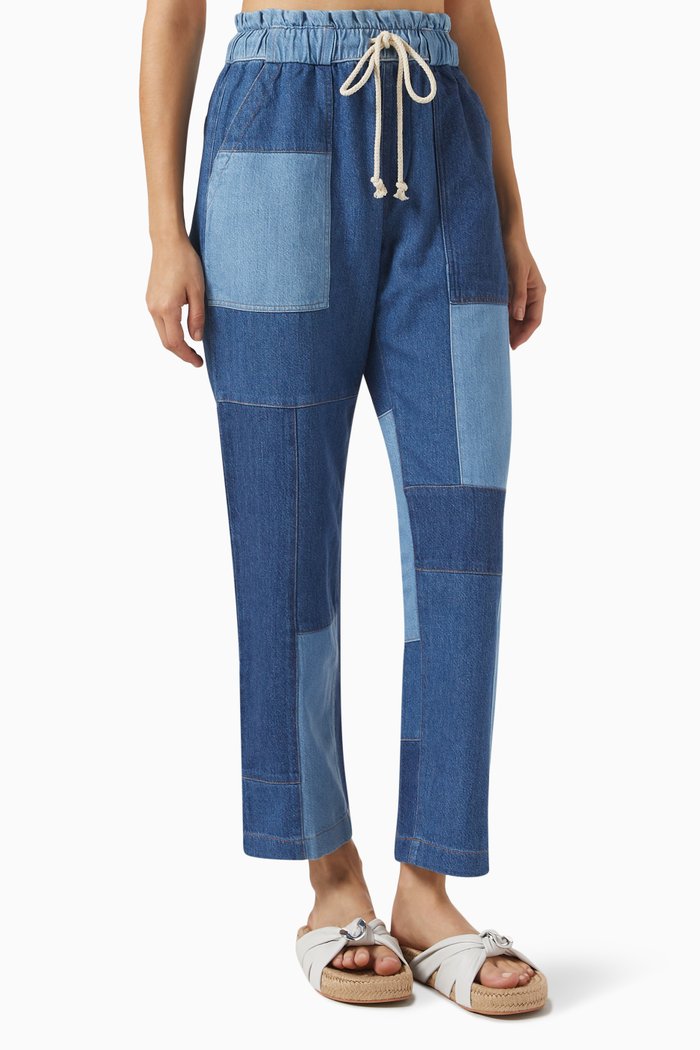 

Easy Patchwork Sweatpants in Recycled-denim, Blue