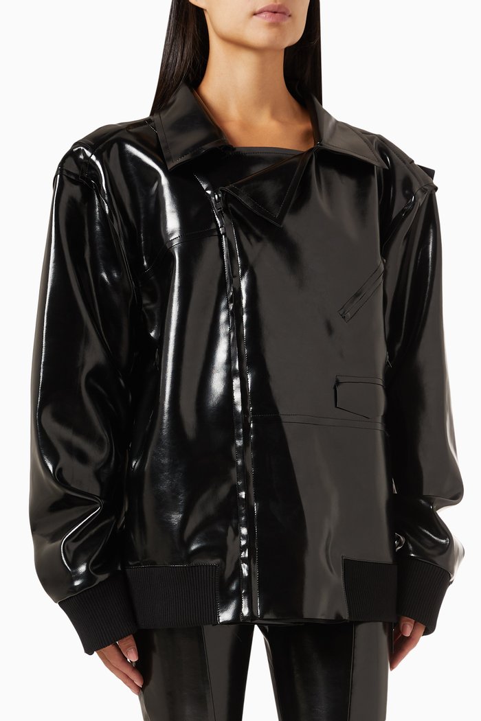 

Oversized Moto Jacket in Vegan Patent-leather, Black