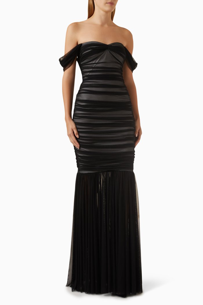 

Walter Fishtail Gown in Mesh, Black