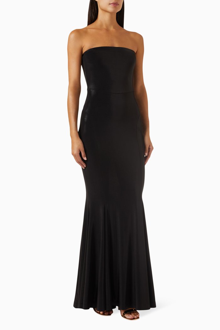 

Strapless Fishtail Gown in Stretch Lamé, Black