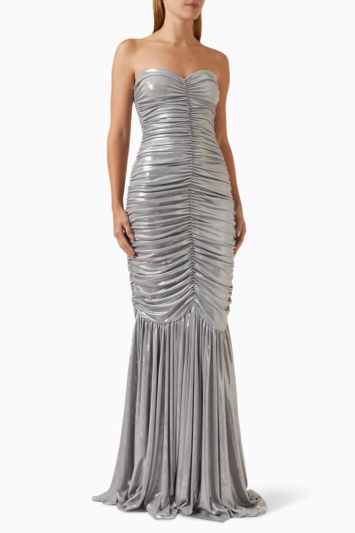 Metallic Fishtail Gown in Stretch-lame, Silver