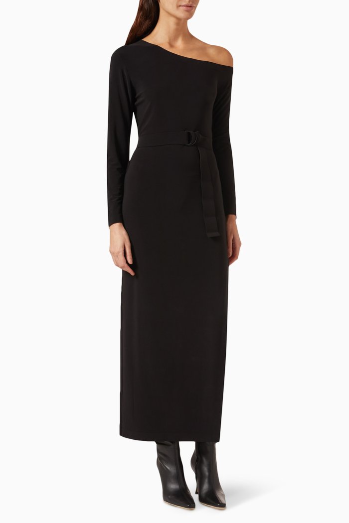 

Drop-shoulder Gown in Poly-lycra, Black