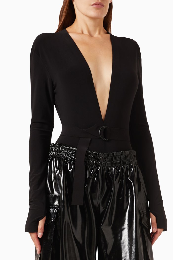 

V neck Bodysuit in Stretch Lycra, Black