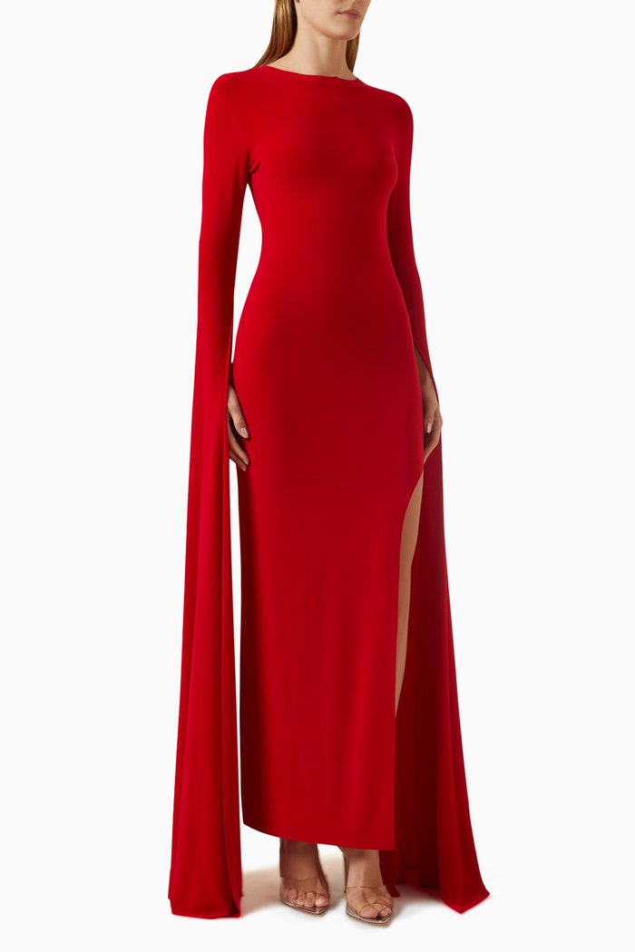 Ribbon-sleeve Gown in Poly-lycra, Red
