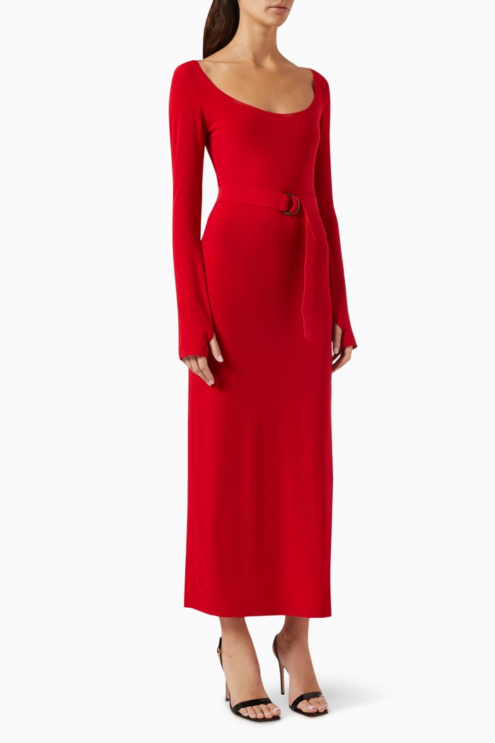 

Scoop Neck Side Slit Gown in 4-way Stretch Poly-lycra, Red