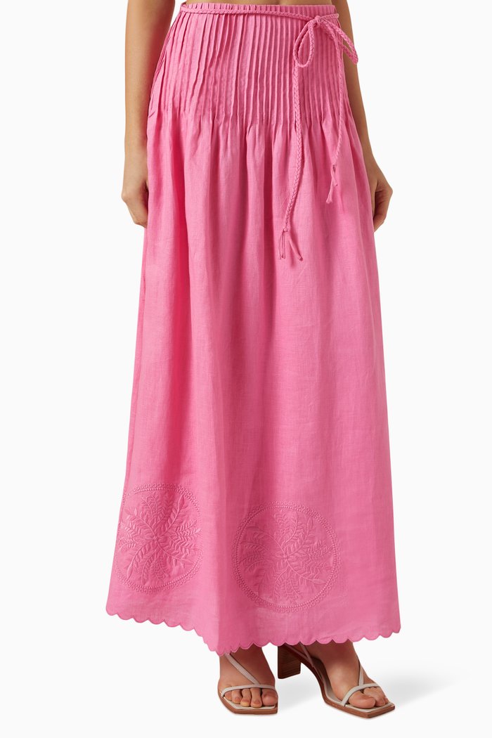 

Vanessa Maxi Skirt in Linen, Pink