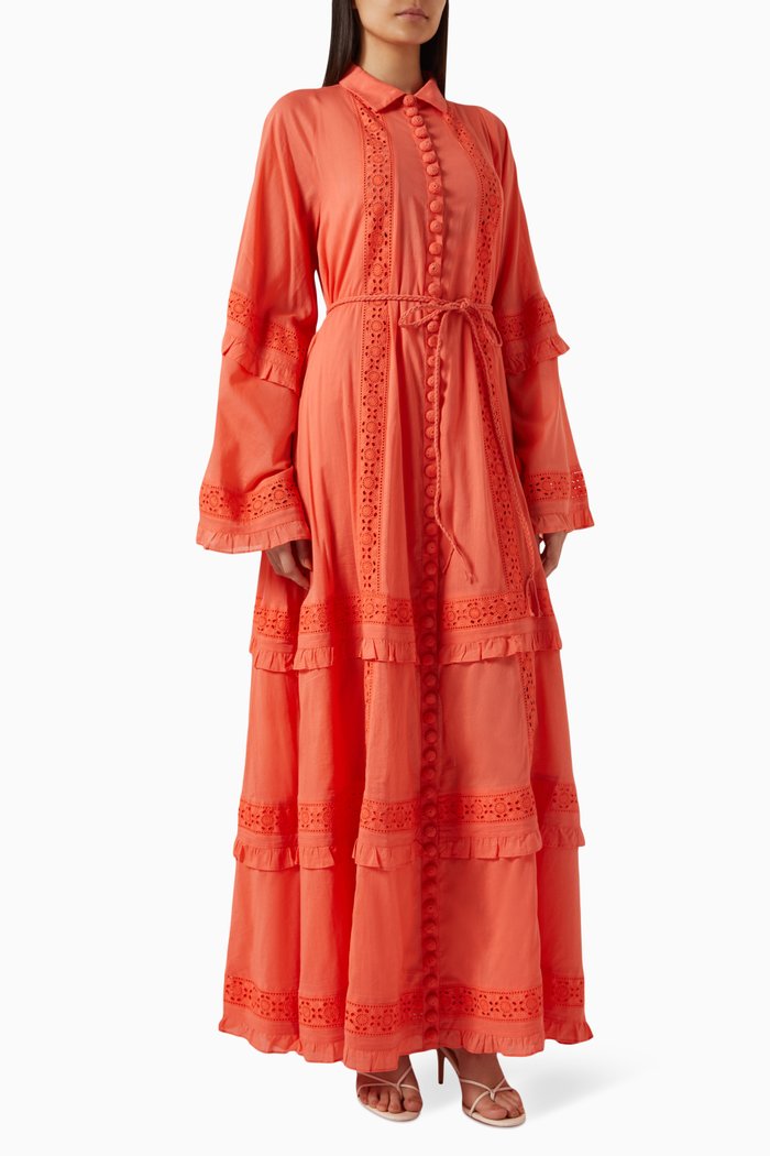 Valeria Maxi Smock Dress in Cotton, Orange