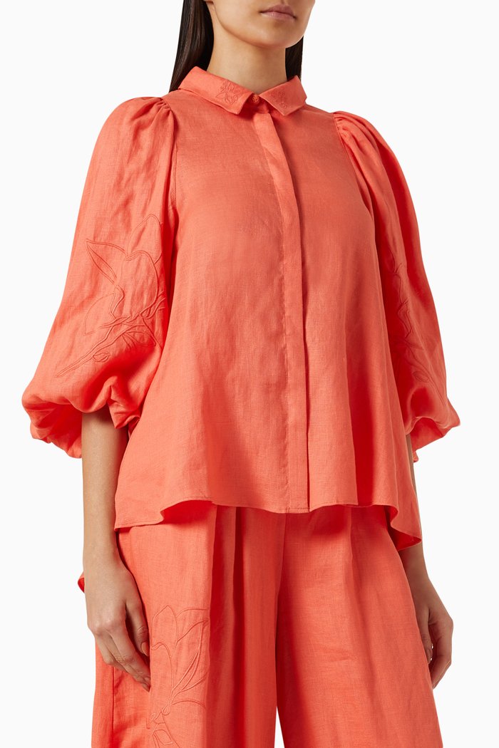 

Lola Embroidery Shirt in Linen, Orange