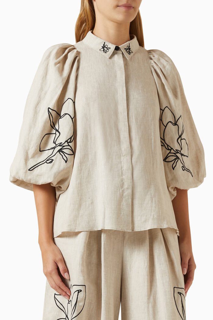 

Lola Embroidery Shirt in Linen, Multicolour