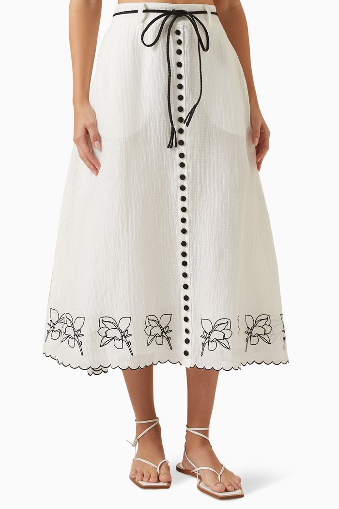

Grace Midi Skirt in Silk Linen, Multicolour
