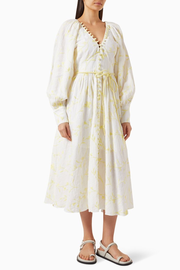 

Enola Embroidery Midi Dress in Linen, White