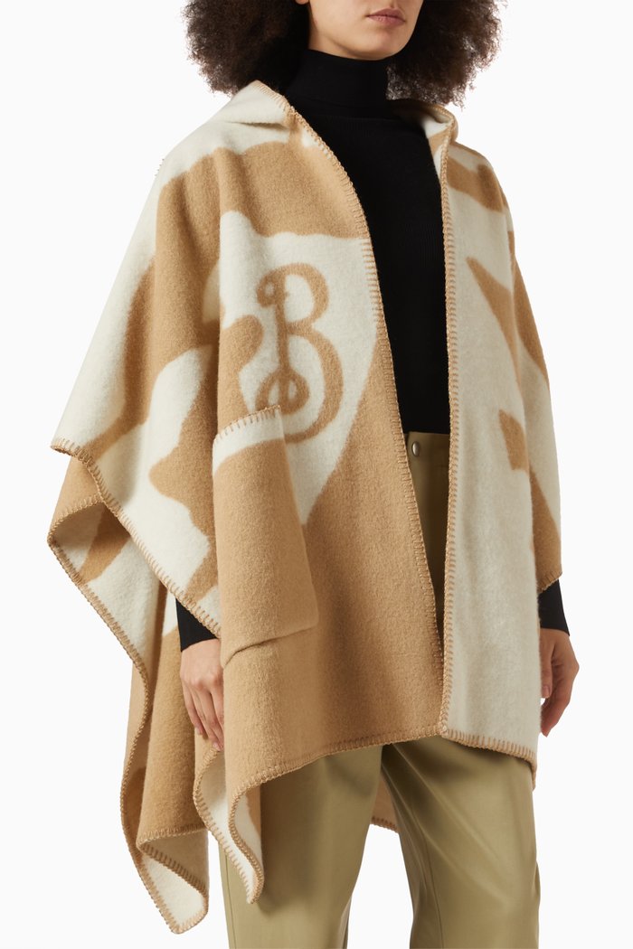 

Check-print Cape in Wool, Neutral